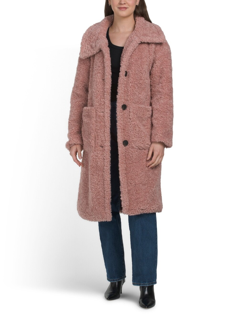 BCBGMaxAzria Women's Faux Shearling Long Coat - Rose NWT